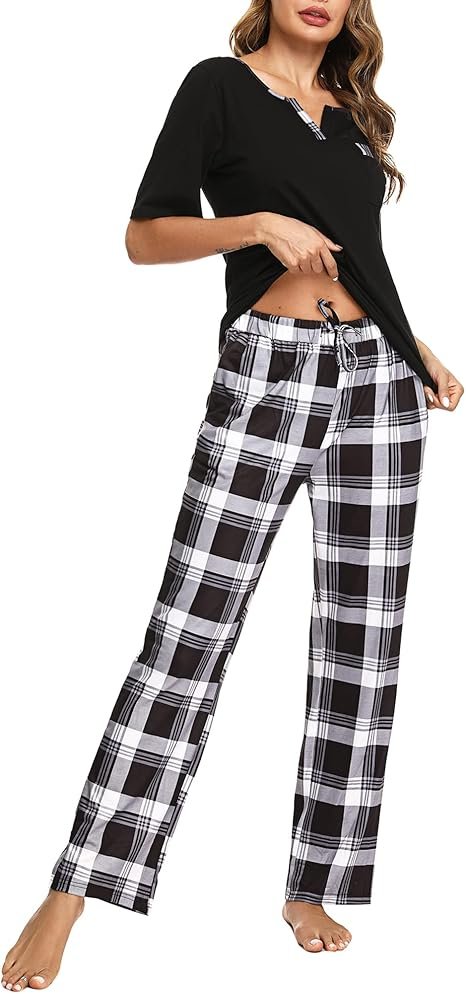 bresdk-pyjamas-set-pyjama-kariert-kurzarm-mit-langer-hose image 1