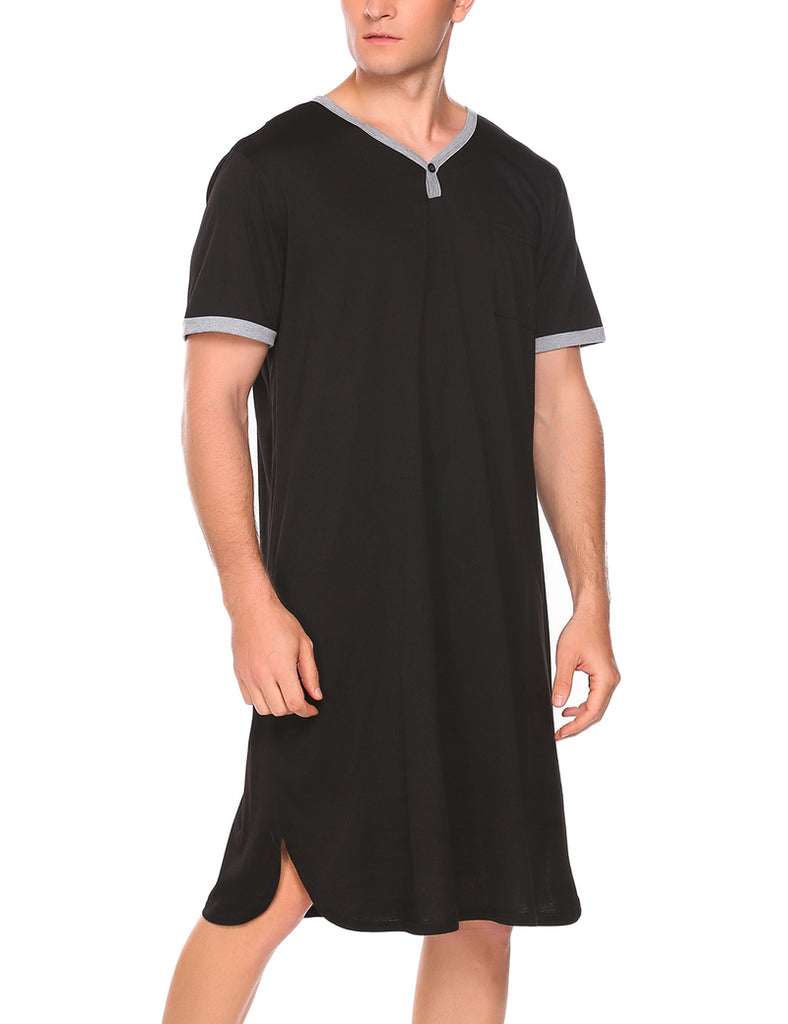 ekouaer-men-big-tall-henley-nachthemd-herren-kurzarm-polyester image 1