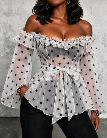 ekouaer-mesh-off-shoulder-crop-top-bluse-wei-punkte image 5
