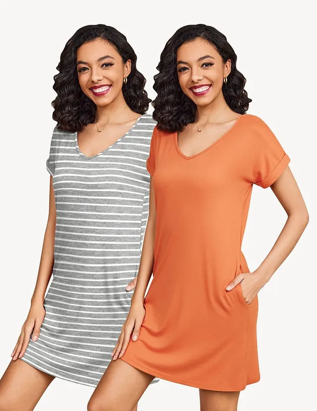 ekouaer-nightgowns-sleepshirt-nachthemd-kurzarm-2er-v-ausschnitt image 1