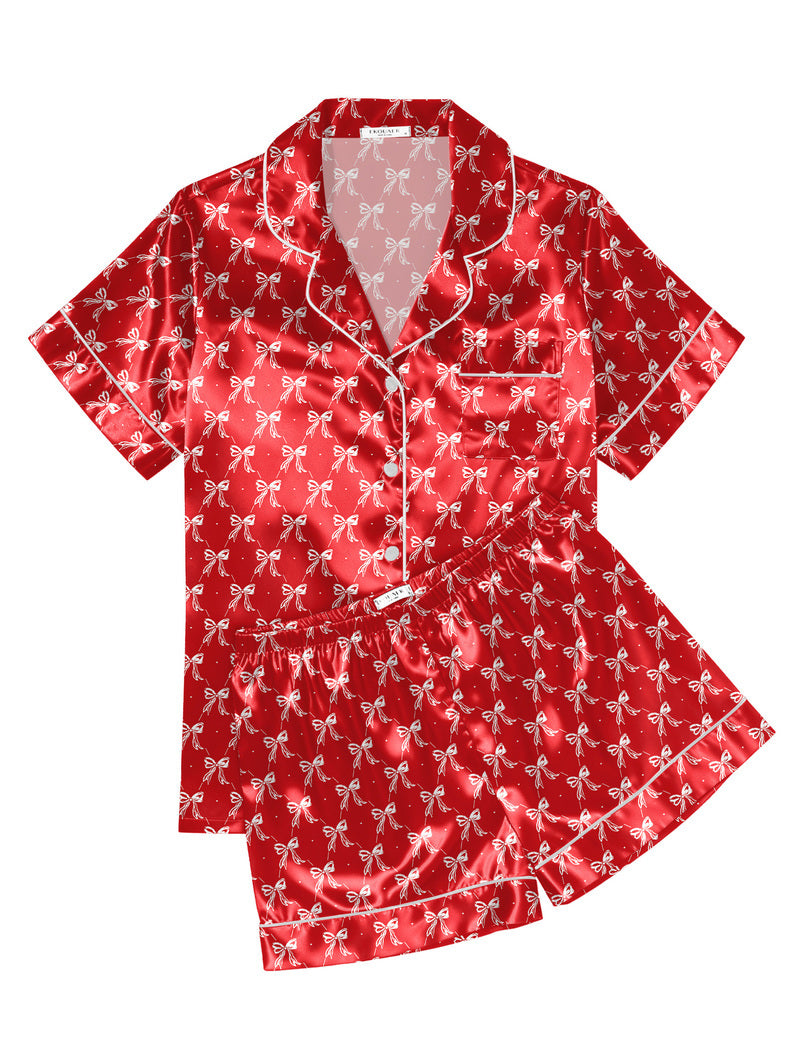 ekouaer-satin-schlafanzug-kurz-white-blue-seashells-pyjama image 4