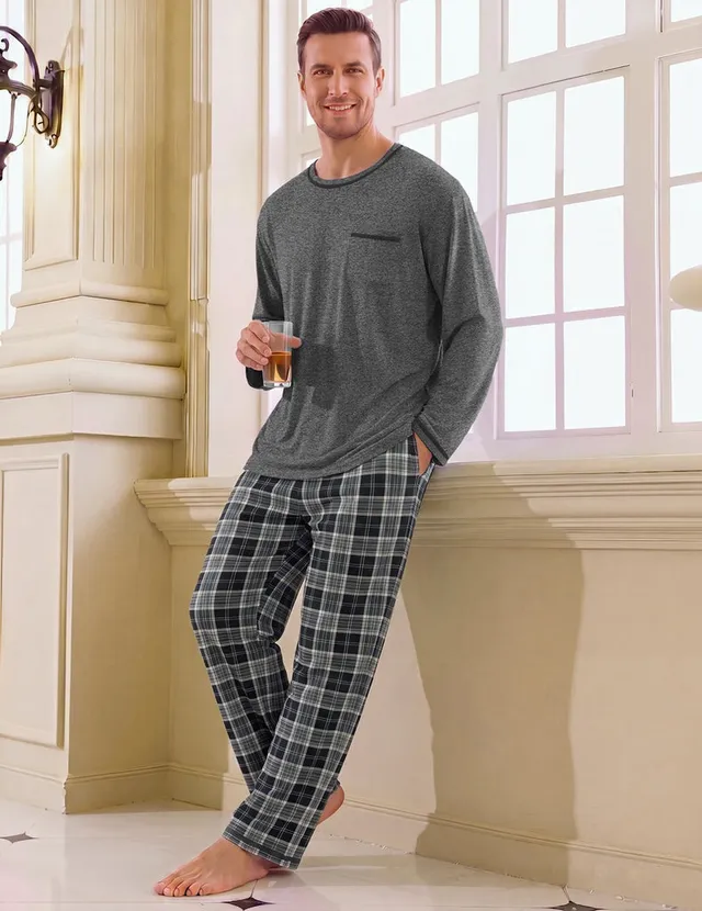 ekouaer-men-schlafanzug-herren-langarm-2-teilig-mit-taschen image 1