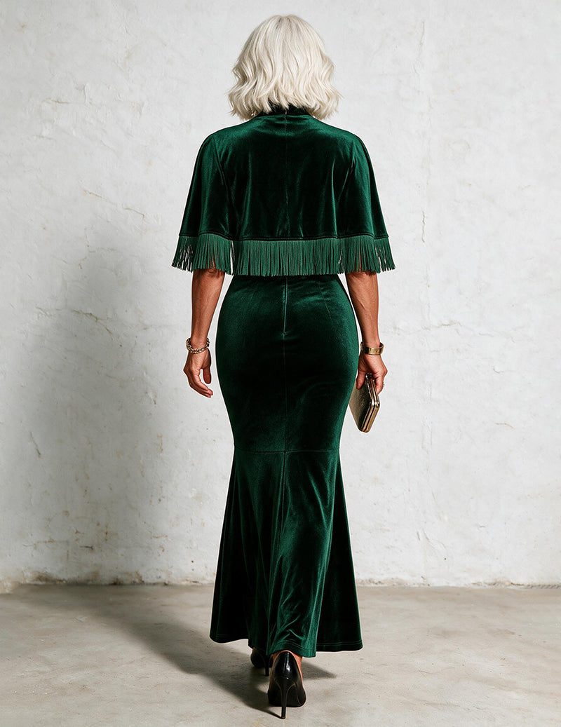 ekouaer-velvet-fringe-nachthemd-dunkelgr-n-cape-mermaid image 3
