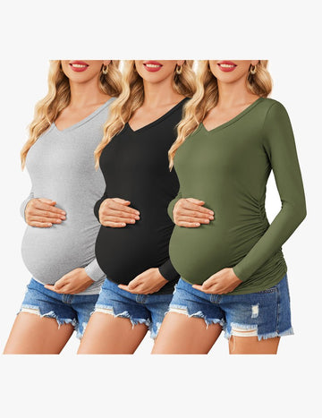 ekouaer-maternity-umstandsshirt-3er-pack-seitlich-gerafft image 3