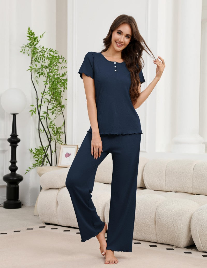 ekouaer-ribbed-henley-pyjama-silber-grau-kurzarm-taschen image 2