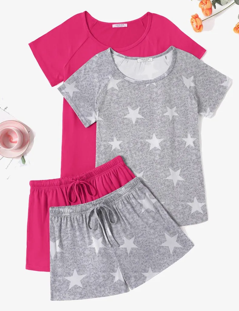 ekouaer-pajama-sets-kurzarm-schlafanzug-2er-pack-mit-taschen image 1