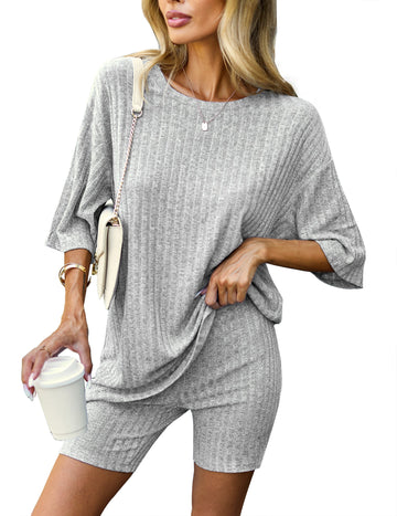 ekouaer-knit-pajamas-lounge-set-kurz-rippstrick image 4