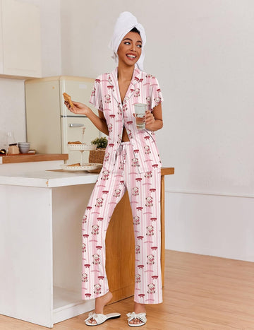 ekouaer-button-up-ruffle-sleeve-schlafanzug-damen-lang image 3