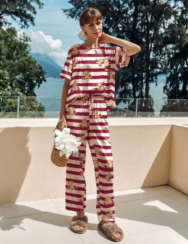 ekouaer-pajama-sets-teddy-satin-pyjama-kurzarm-2-teilig image 1