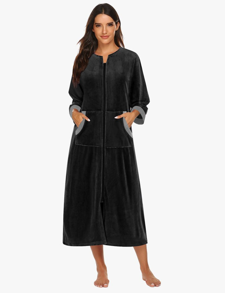 ekouaer-robes-velours-bademantel-reissverschluss-3-4-arm image 1