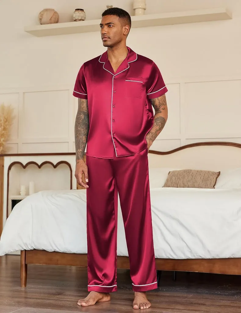 ekouaer-pajama-sets-satin-pyjama-herren-kurzarm-langhose image 1