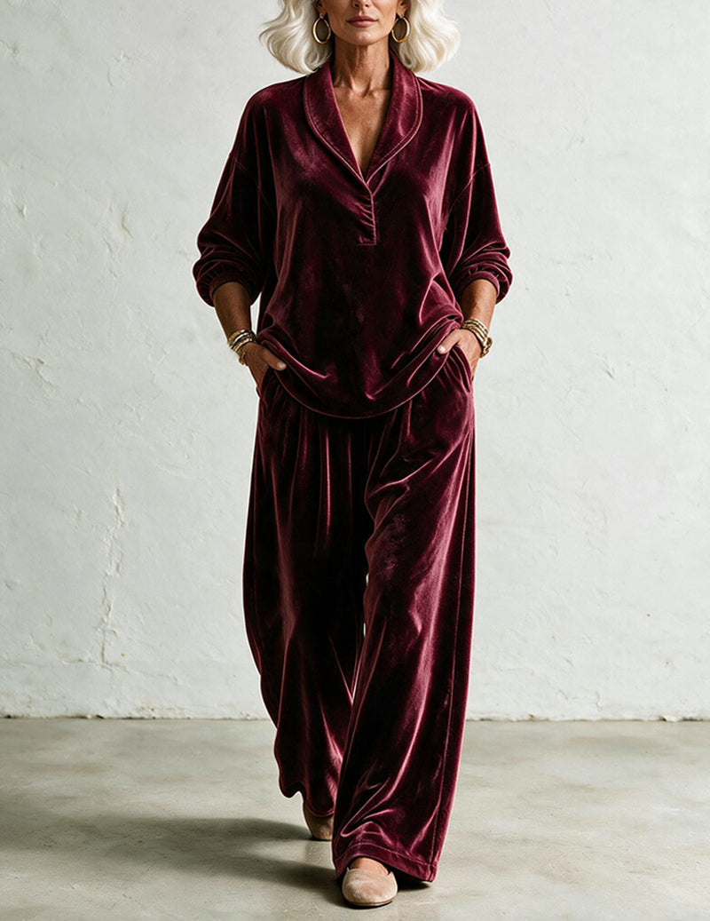 ekouaer-velvet-notch-pyjama-weinrot-samt-knopfleiste image 5