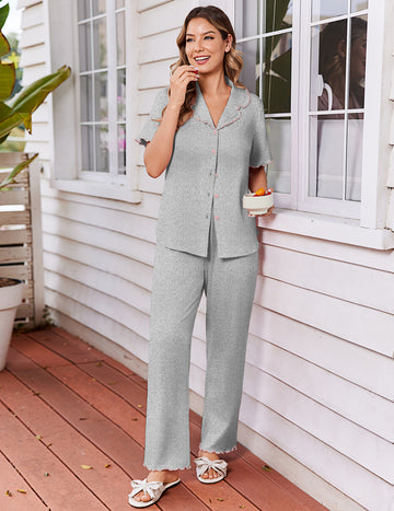 ekouaer-pajama-sets-ruffle-sleeve-pyjama-kurzarm-bedruckt image 2