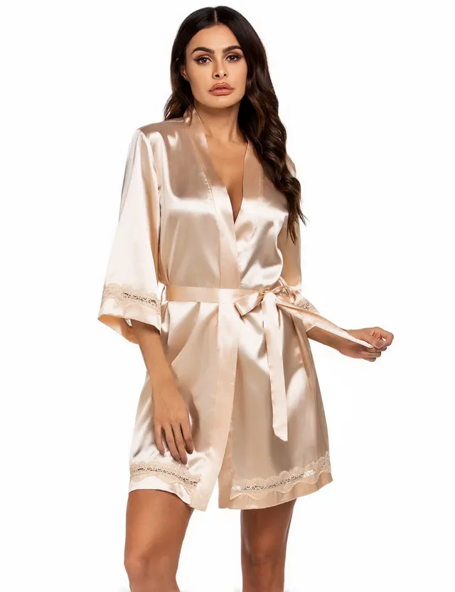 ekouaer-robes-3-4-sleeve-satin-robe-morgenmantel-spitze image 1