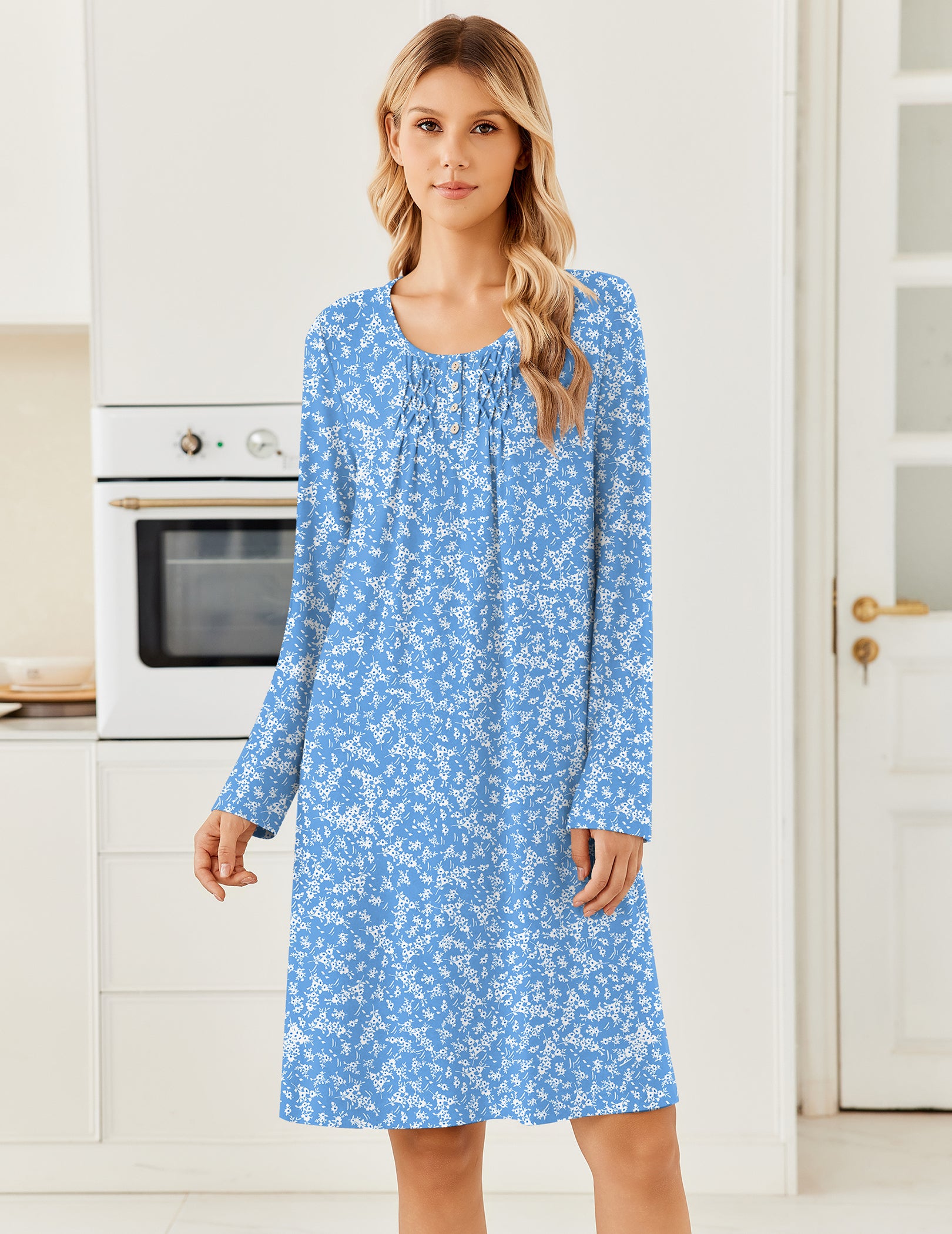 ekouaer-nightgowns-henley-nachthemd-damen-schwarz-l-knielang image 4
