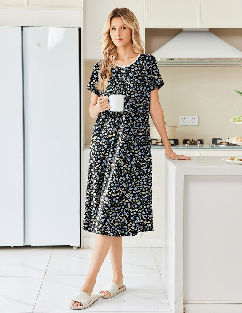 ekouaer-nightgowns-nachthemd-blumen-lang-mit-tasche image 1