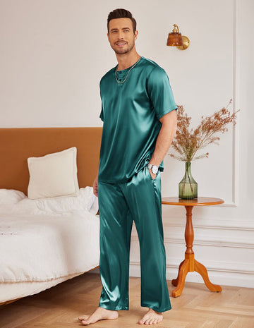 ekouaer-men-herren-schlafanzug-satin-kurzarm-2-teilig image 4