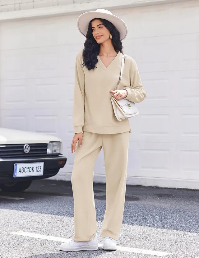 ekouaer-pajama-sets-fleece-schlafanzug-langarm-v-ausschnitt-taschen image 1