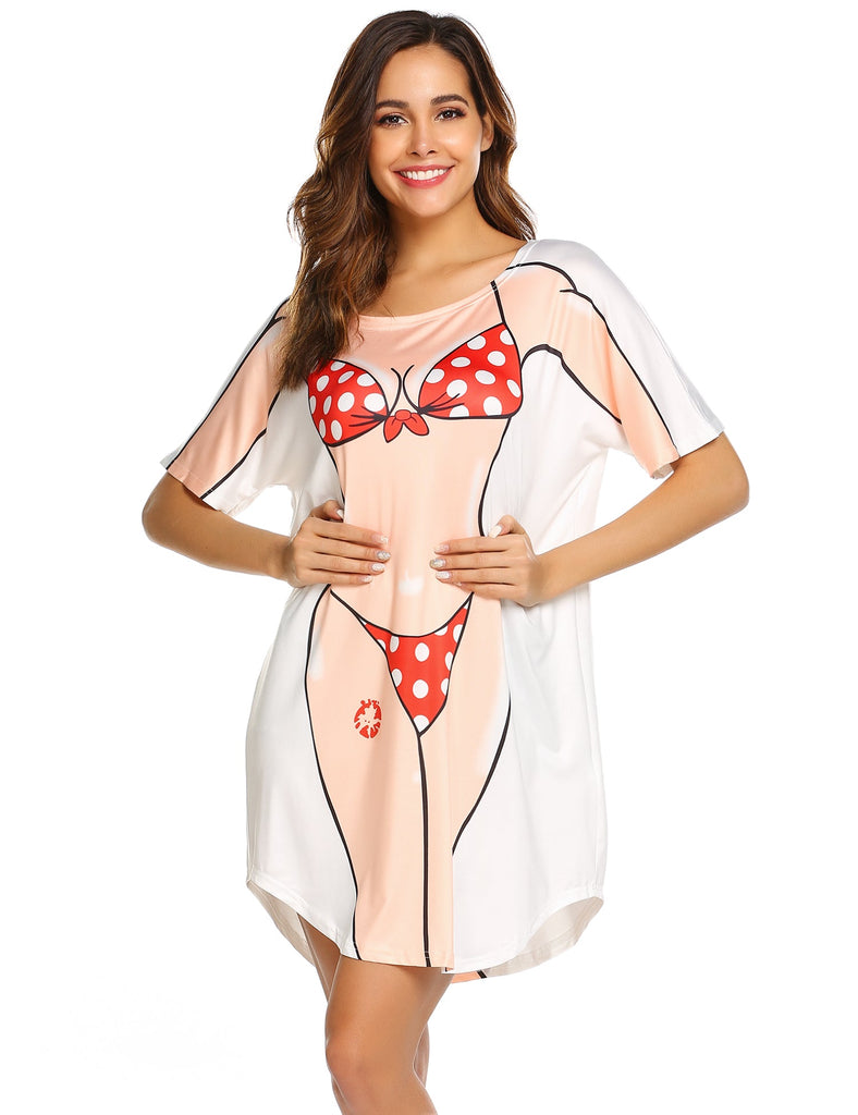 ekouaer-swimwear-cute-bikini-print-cover-up-t-shirt-kleid image 1