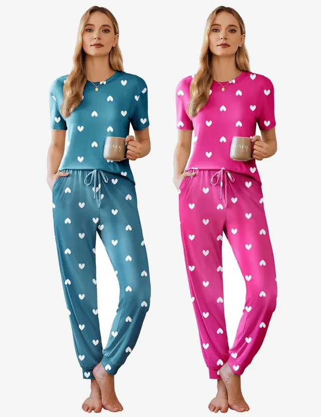 ekouaer-pajama-sets-kurzarm-schlafanzug-2er-mit-joggerhose image 1
