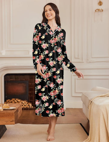 ekouaer-nightgowns-button-v-neck-nachthemd-langarm-spitze image 3