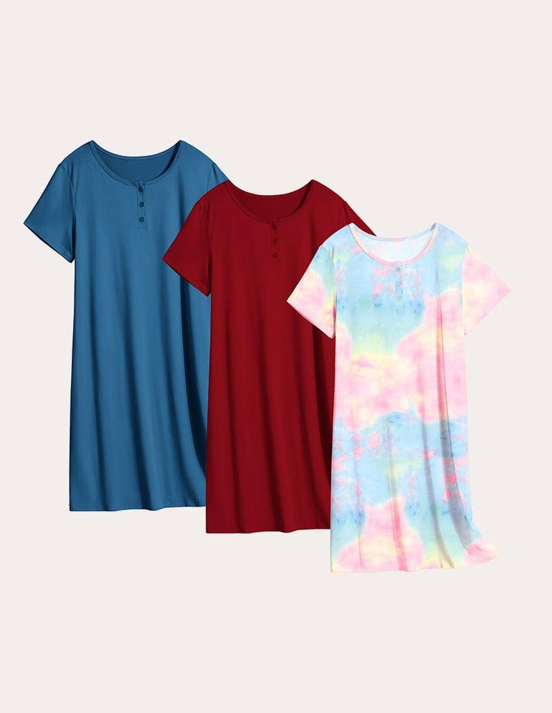 ekouaer-nachthemd-damen-kurzarm-3er-pack-knielang image 1