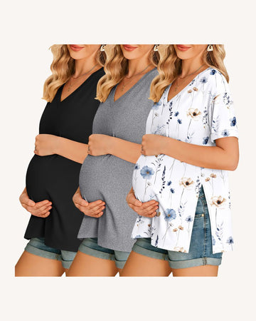 ekouaer-maternity-umstandsshirt-3er-pack-v-ausschnitt-kurz image 5