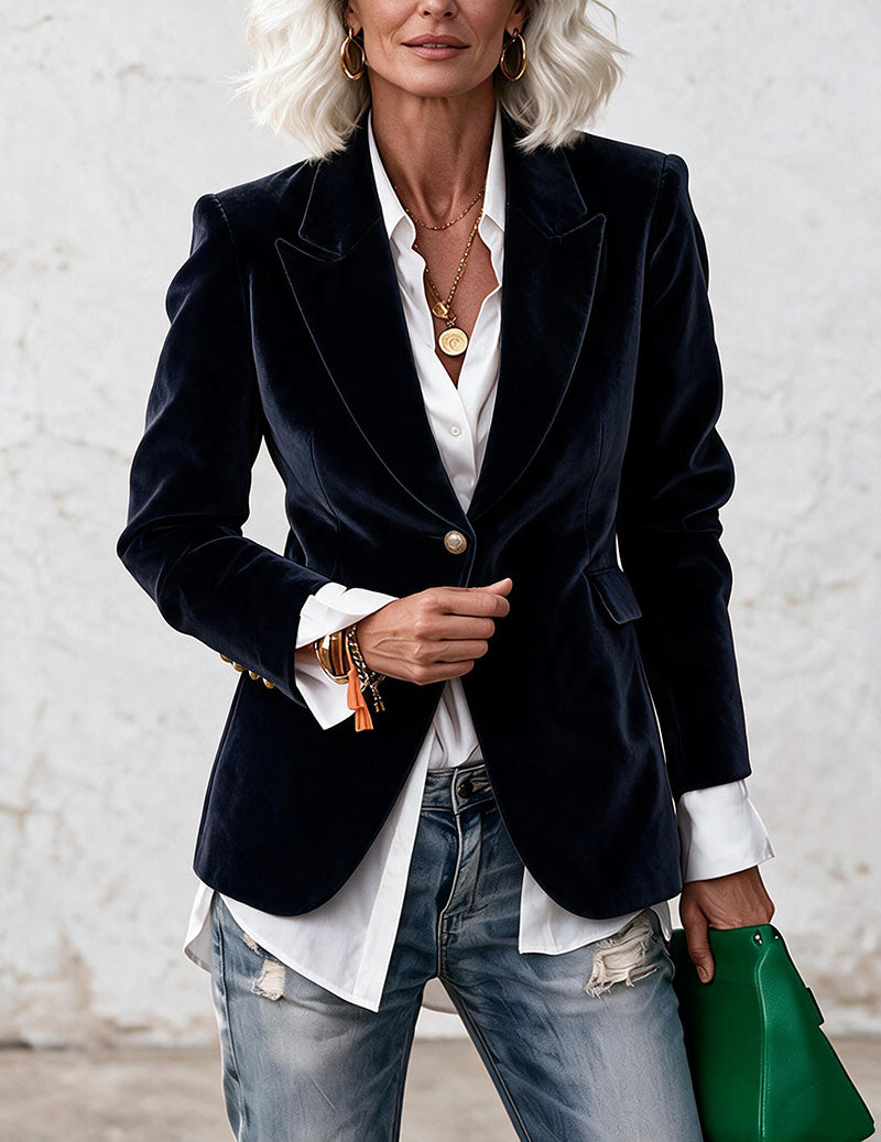 ekouaer-pajama-sets-samt-blazer-slim-fit-dunkelblau image 2