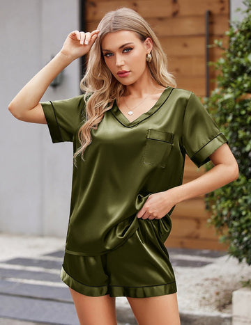 ekouaer-pajama-sets-satin-short-sleeve-pyjama-mit-shorts image 7