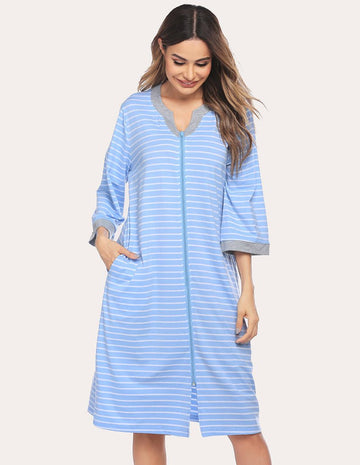 ekouaer-robes-zipper-robe-3-4-sleeve-morgenmantel-reissverschluss image 3