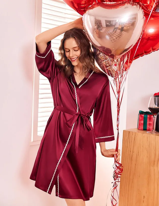 ekouaer-robes-satin-kimono-morgenmantel-knielang image 1