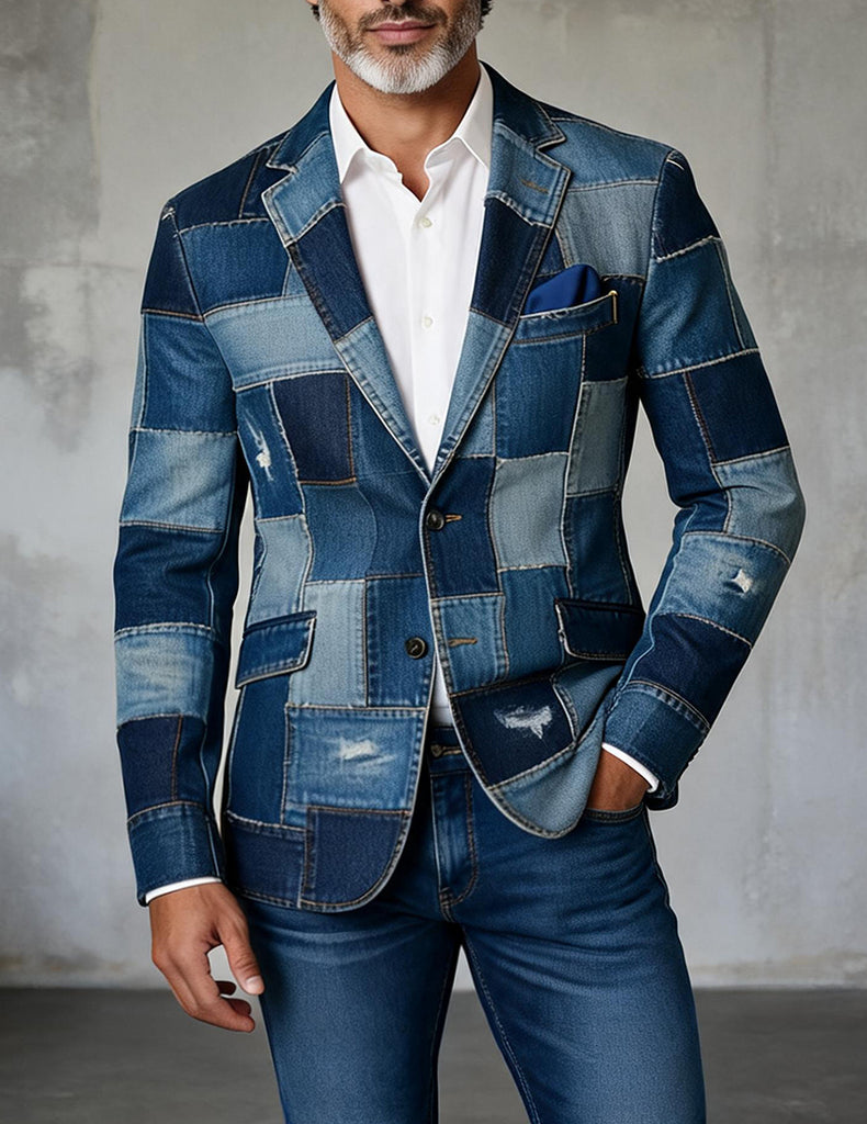 ekouaer-men-patchwork-blazer-slim-fit-blau-jeans-sakko image 1