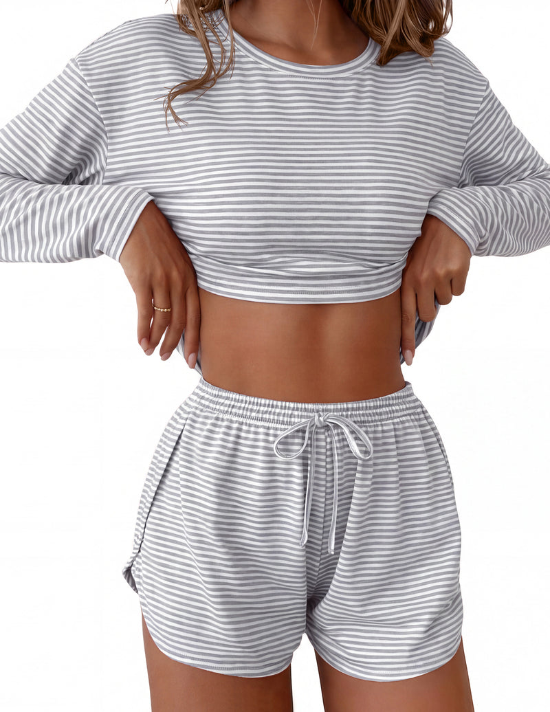 ekouaer-pajama-sets-langarm-schlafanzug-shorts-kirschen image 6