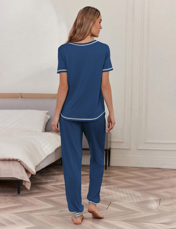 ekouaer-pajama-sets-pyjama-kurzarm-2-teilig-gestreift image 3