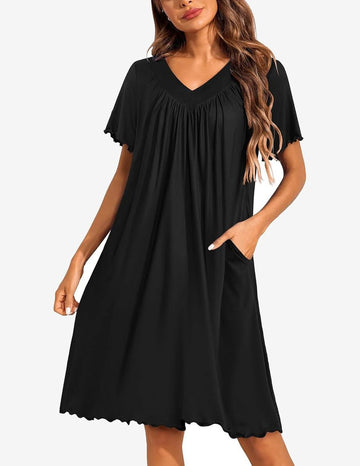 ekouaer-nightgowns-house-dress-nachthemd-mit-taschen-kurzarm image 7
