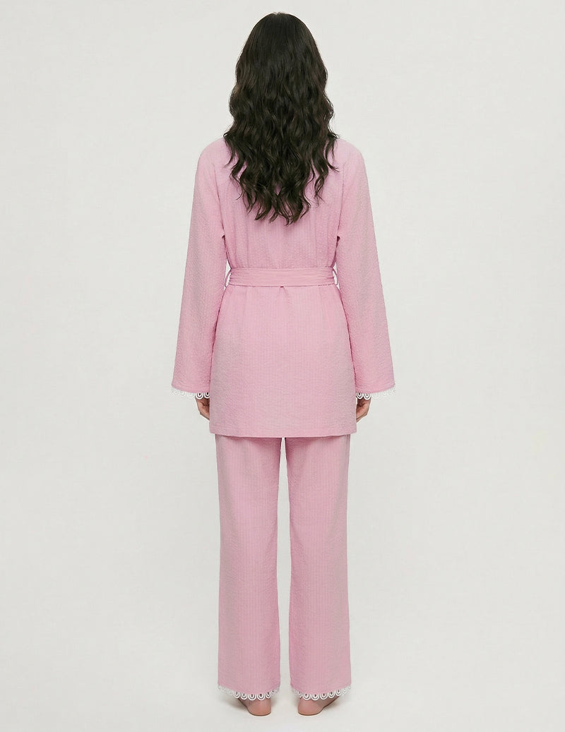 ekouaer-pajama-sets-lounge-set-spitze-rosa-langarm-wickel image 6