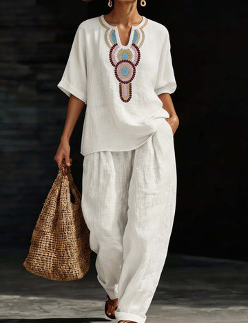 ekouaer-pajama-sets-leinen-tunika-set-stickerei-mint image 3