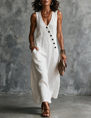 ekouaer-nightgowns-leinen-midi-kleid-v-ausschnitt-taschen image 5