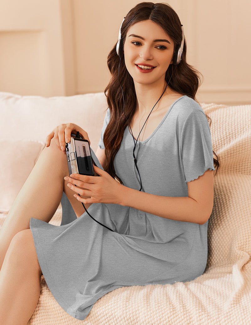 ekouaer-nightgowns-baumwoll-nachthemd-grey-star-m-knopfleiste image 3