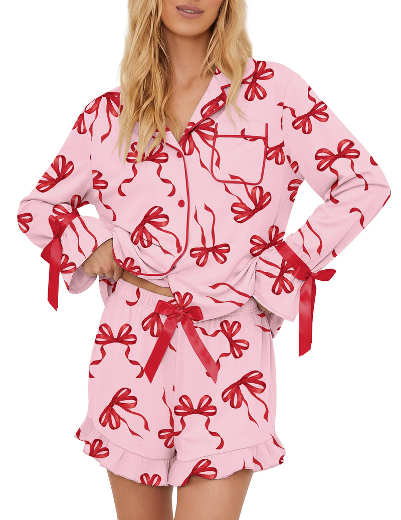 ekouaer-pyjama-set-damen-wei-shorts-langarm-knopfleiste image 8