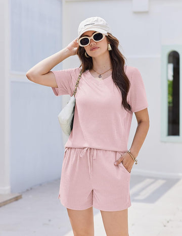 ekouaer-pajama-sets-short-sleeve-knit-lounge-set-schlafanzug-2-teilig-mit-tasche image 5