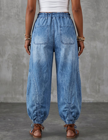 ekouaer-pajama-sets-cargo-jogger-pants-denim-optik-6-taschen-blau image 3
