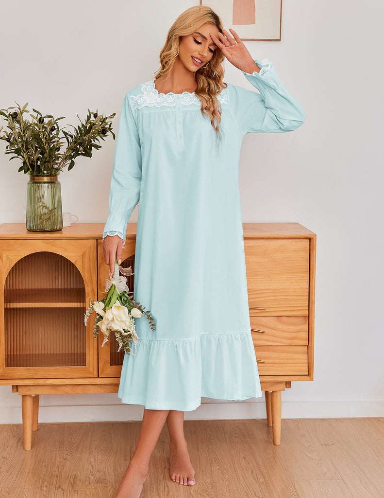 ekouaer-nightgowns-victorian-lace-nachthemd-wei-langarm-baumwolle image 1