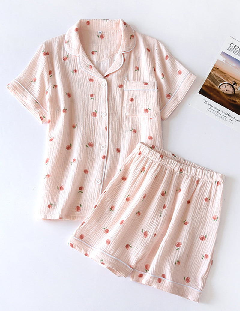 ekouaer-pajama-sets-cotton-gauze-schlafanzug-pink-shorts image 3