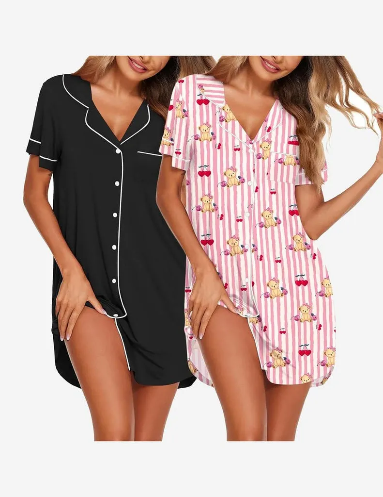 ekouaer-nightgowns-button-down-sleepshirt-2er-pack-kurz image 1
