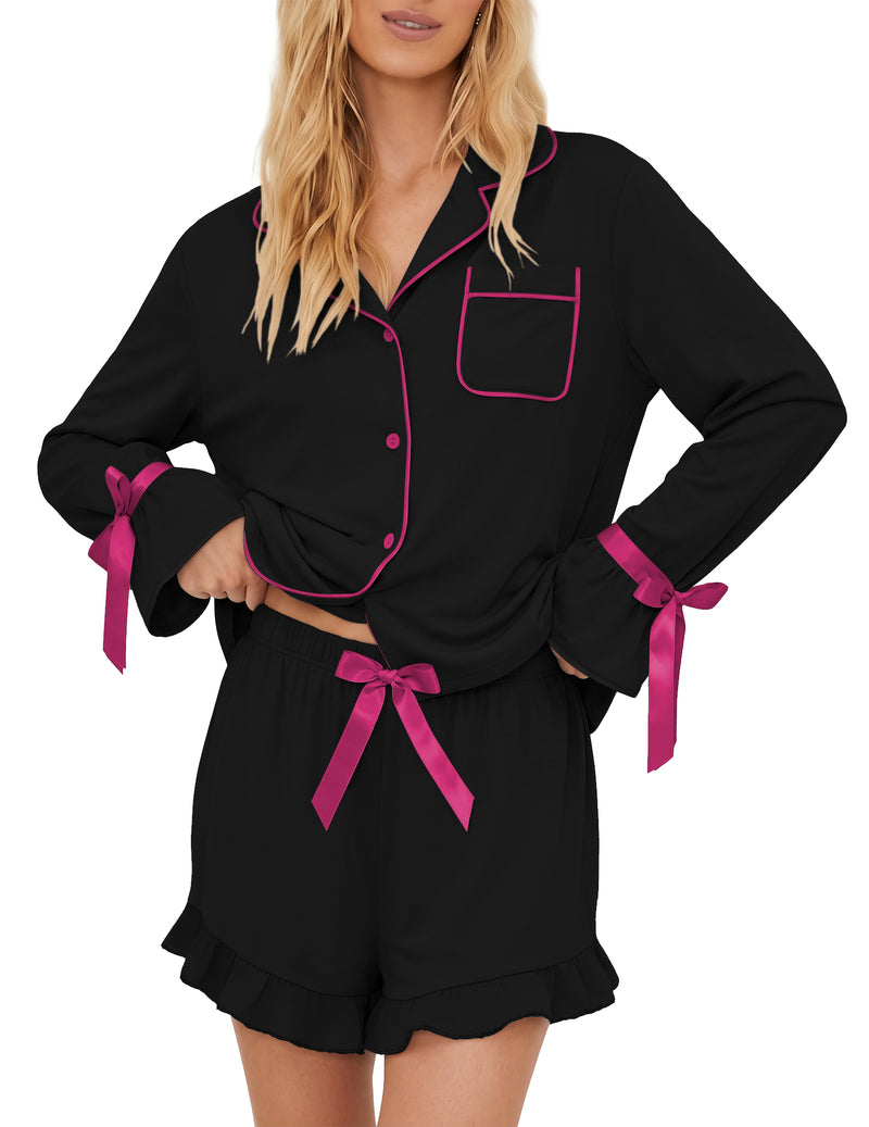 ekouaer-pyjama-set-damen-wei-shorts-langarm-knopfleiste image 5