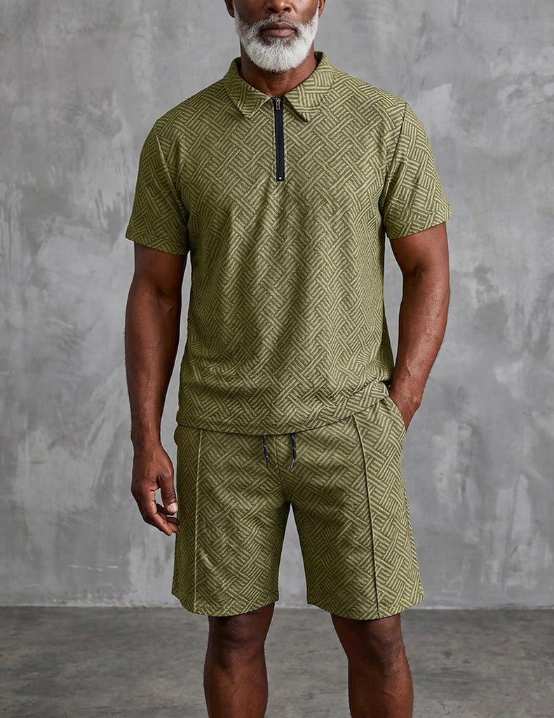 ekouaer-herren-set-polo-quarter-zip-shorts-geometrieprint image 1