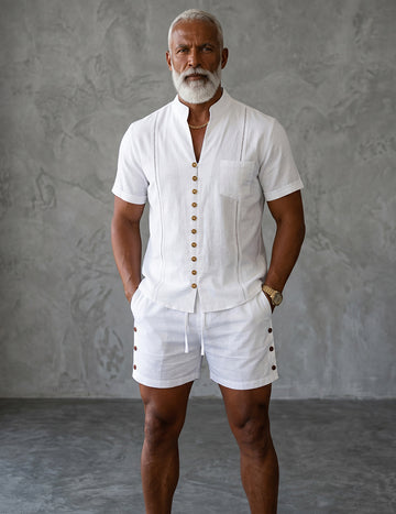 ekouaer-men-hemd-shorts-set-mandarin-kragen-sommer image 3
