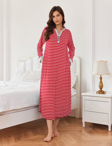 ekouaer-nightgowns-nachthemd-lang-v-ausschnitt-taschen image 3