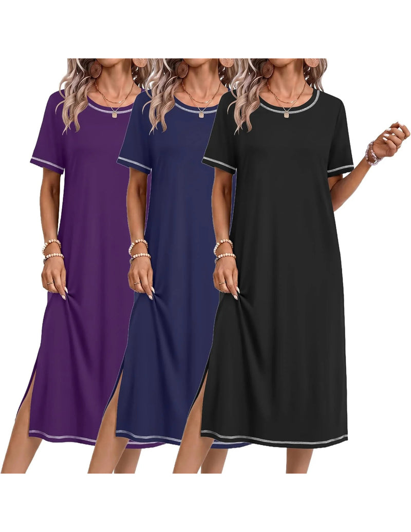 ekouaer-nightgowns-nachthemd-kurzarm-3er-pack-knielang image 5